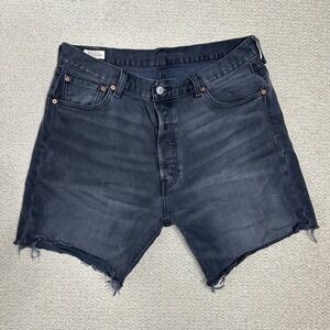 Levis Jean Shorts Mens 36 Black 501 Big E 93 Button Fly Cut Off 7 inch Inseam
